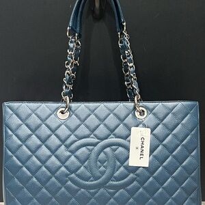Chanel Peacock Blue Quilted Leather Tote Bag Brand New